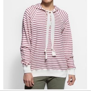 THE GREAT Tie hoodie sweatshirt brick red stripe